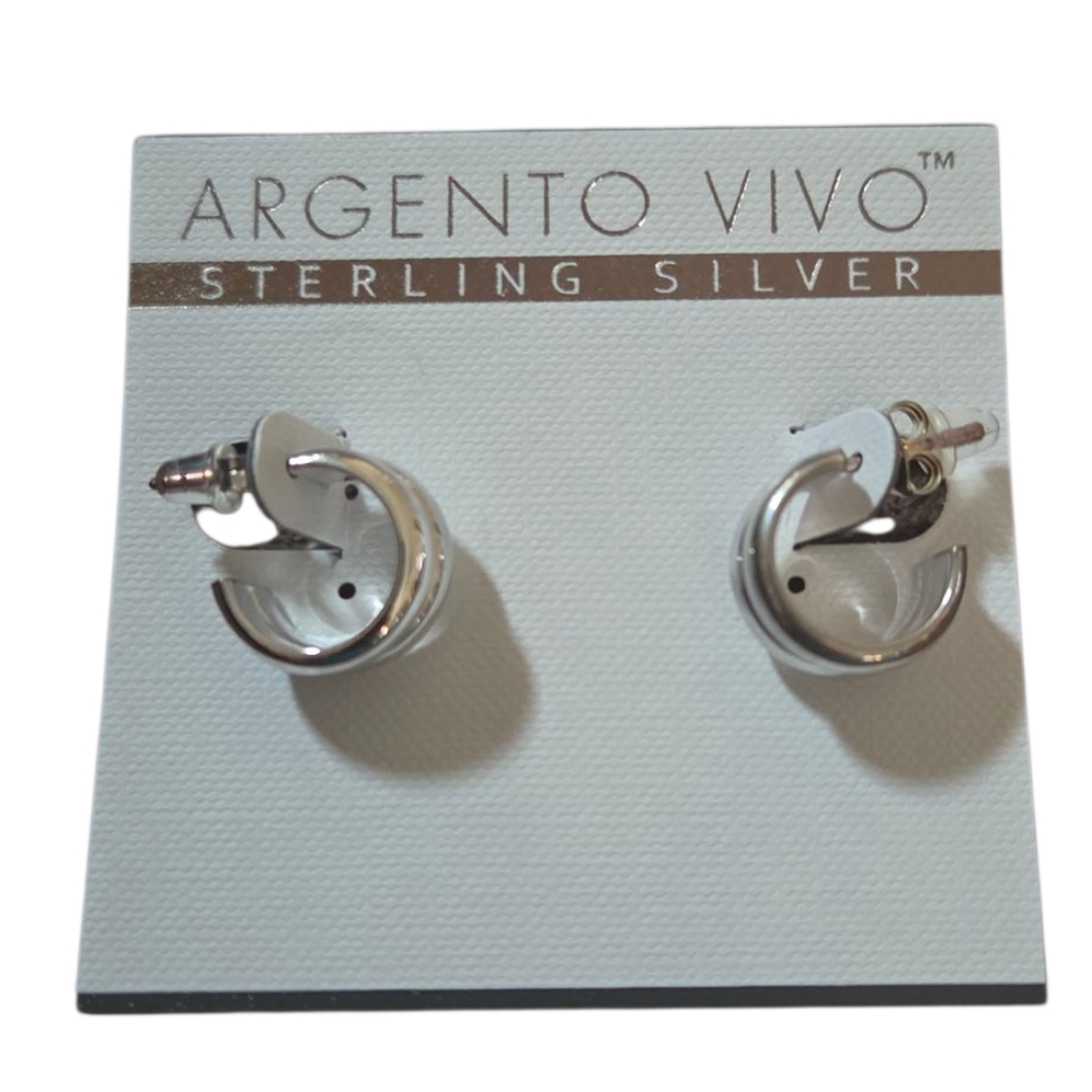 Argento Vivo Sterling Silver Double Band Huggie Hoop Earrings‎ 118585 NEW